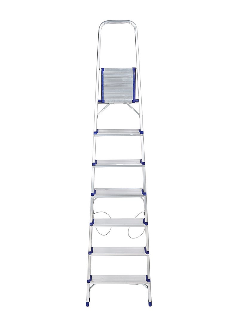 Epsilon Aluminum Ladder- EPSAL1494 150 kg Capacity, 7-step, Wide and Flat Platform, Anti-Slip Feet with Safety Handrail, Natural Anodized Easy Storage, Perfect for Home, Apartments Silver - Image 1