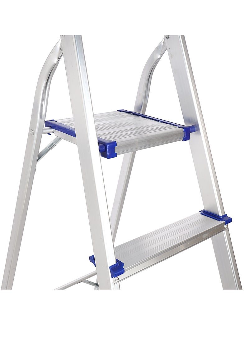 Epsilon Aluminum Ladder- EPSAL1494 150 kg Capacity, 7-step, Wide and Flat Platform, Anti-Slip Feet with Safety Handrail, Natural Anodized Easy Storage, Perfect for Home, Apartments Silver - Image 2