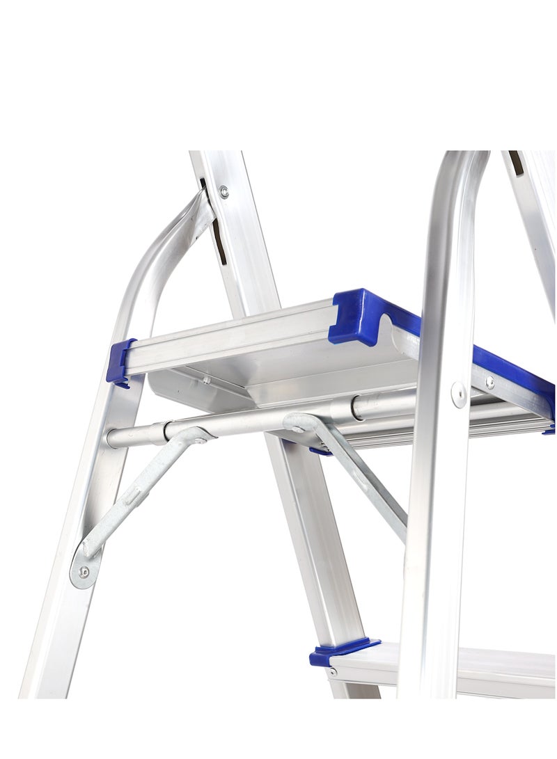 Epsilon Aluminum Ladder- EPSAL1494 150 kg Capacity, 7-step, Wide and Flat Platform, Anti-Slip Feet with Safety Handrail, Natural Anodized Easy Storage, Perfect for Home, Apartments Silver - Image 4