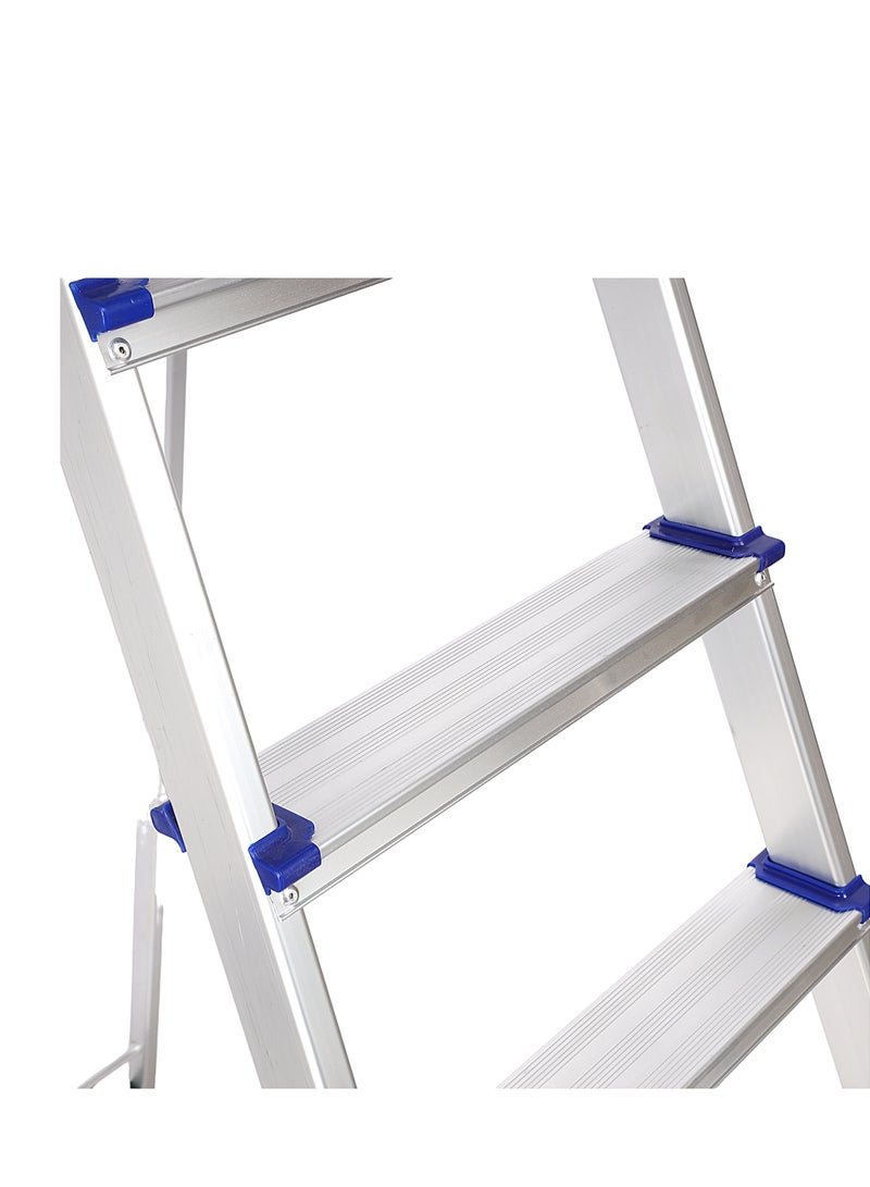Epsilon Aluminum Ladder- EPSAL1494 150 kg Capacity, 7-step, Wide and Flat Platform, Anti-Slip Feet with Safety Handrail, Natural Anodized Easy Storage, Perfect for Home, Apartments Silver - Image 5