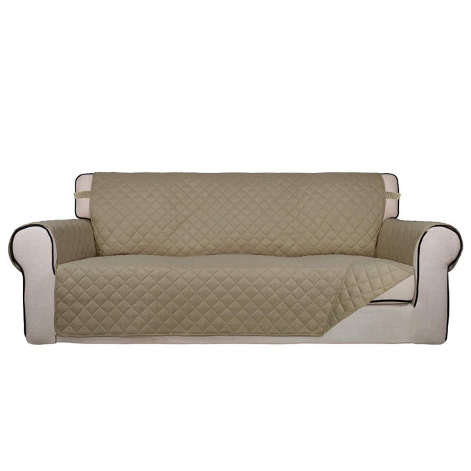 REVERSIBLE QUILTED SOFA COVER WATER RESISTANT SLIPCOVER FURNITURE PROTECTOR WASHABLE COUCH COVER WITH NON SLIP AND ELASTIC STRAPS FOR KIDS PETS OVERSIZED SOFA BEIGEBEIGE