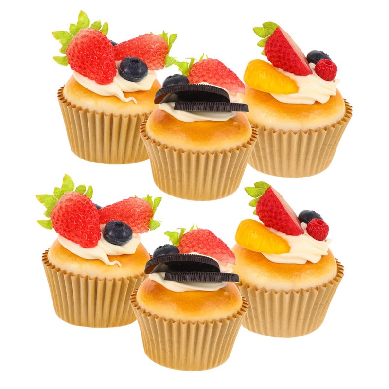 Abaodam 6pcs Soft Pu Realistic Cupcake Model for Wedding Bakery Photography Props - Image 2