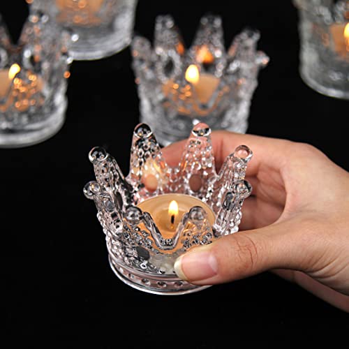 Vixdonos Crown Glass Tealight Candle Holder Set of 12 Clear Votive Candle Holders for Wedding Party and Home Decor