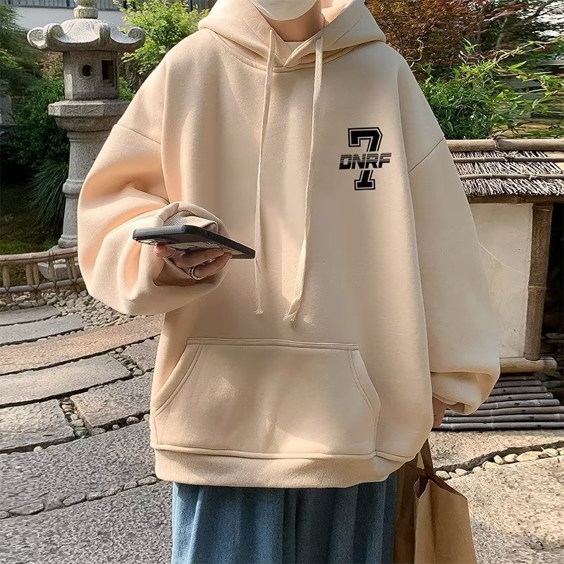340g Heavyweight Printed Sweatshirt Mens Autumn Casual HipHop Pullover Apricot - Image 2