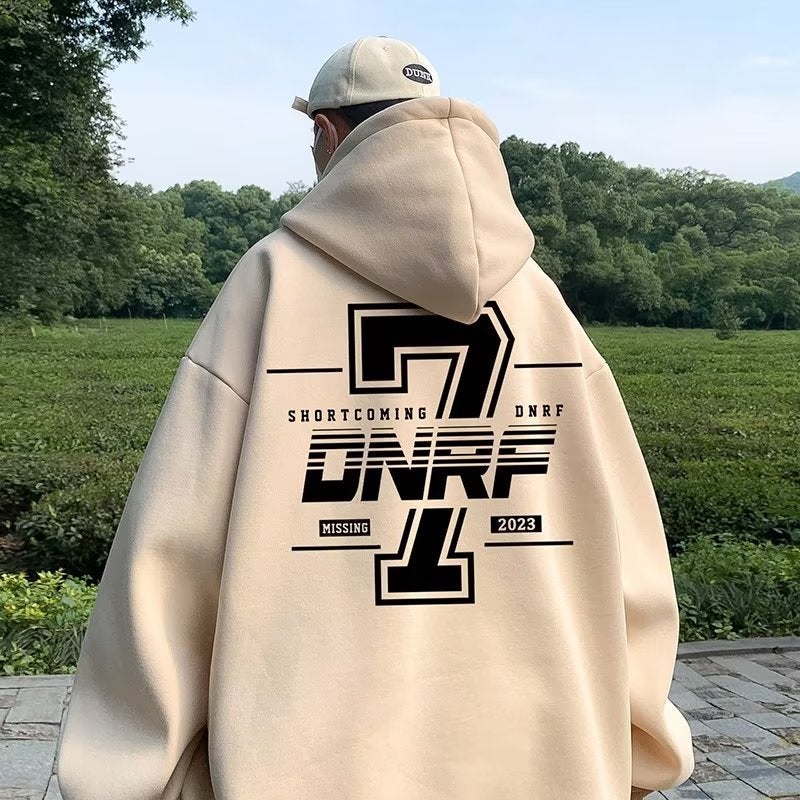 340g Heavyweight Printed Sweatshirt Mens Autumn Casual HipHop Pullover Apricot - Image 1