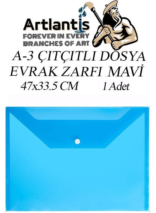 A3 Snap File Blue 1 Piece A-3 Snap Snap Envelope File Transparent 47X33.5 cm Large Size Snap File