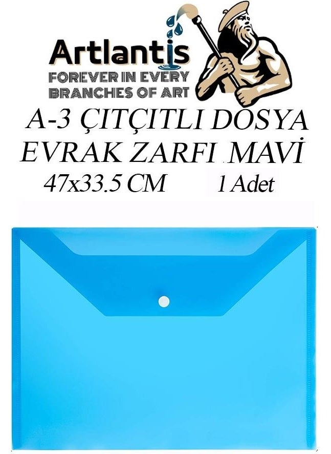A3 Snap File Blue 1 Piece A-3 Snap Snap Envelope File Transparent 47X33.5 cm Large Size Snap File