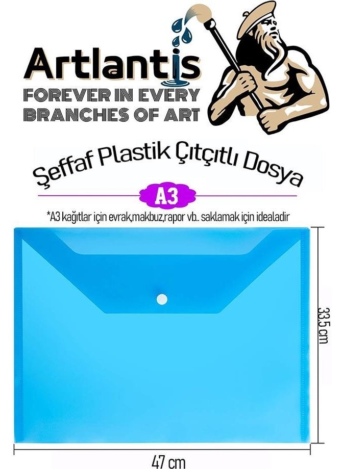 A3 Snap File Blue 1 Piece A-3 Snap Snap Envelope File Transparent 47X33.5 cm Large Size Snap File