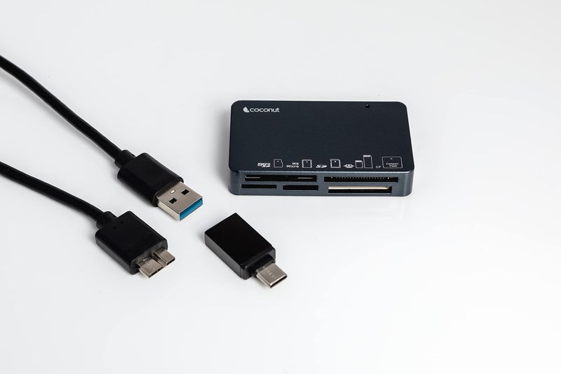 Coconut CR11 USB 3.0 Card Reader with Type C 3.1 OTG, 6 in 1 Memory Card Adapter Compact Flash CF, TF, SD, MicroSD, SDHC, SDXC, MS Upto 10 Gbps Speed for Windows & Mac - PC Laptop Mobile - Black - Image 1