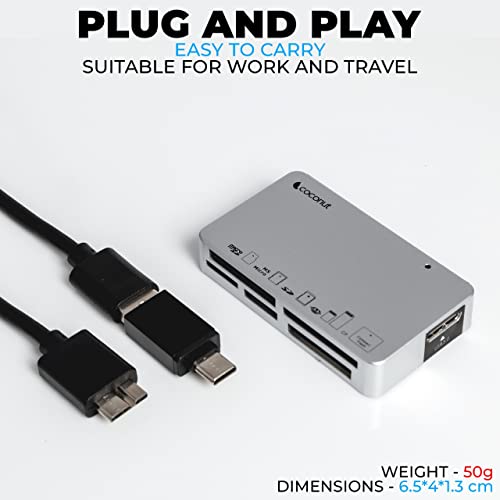 Coconut CR11 USB 3.0 Card Reader with Type C 3.1 OTG, 6 in 1 Memory Card Adapter Compact Flash CF, TF, SD, MicroSD, SDHC, SDXC, MS Upto 10 Gbps Speed for Windows & Mac - PC Laptop Mobile - Black - Image 5