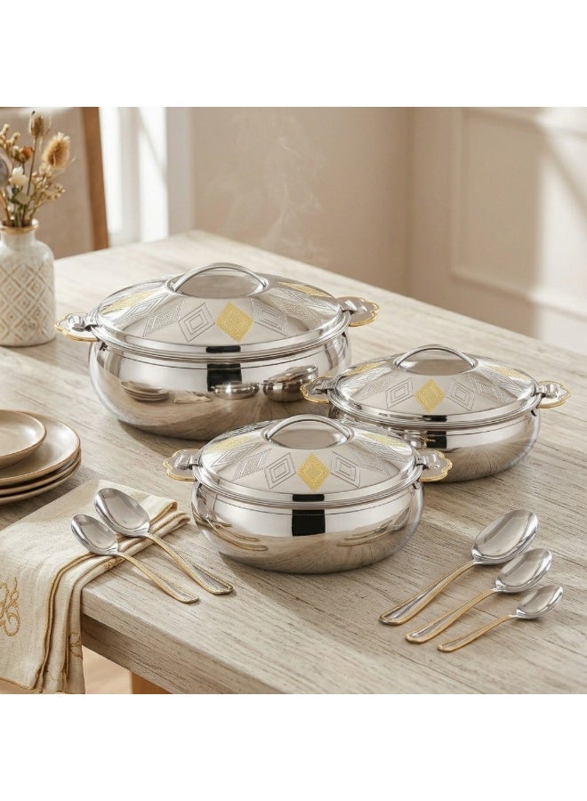 SEAGULL Zenia 3-Piece Stainless Steel Hotpot Set 1.5L/2.5L/3.5L | Double Wall Insulated Casserole | Keeps Food Hot & Fresh for Hours | Gold Finish - Image 2