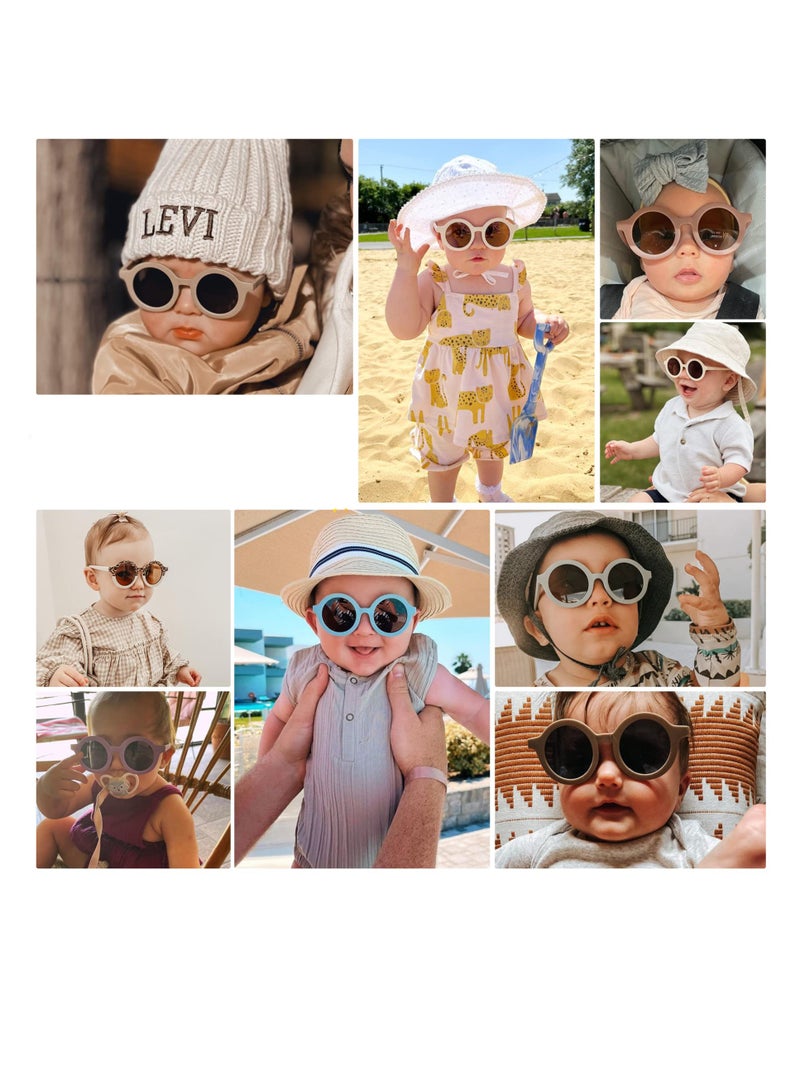 Excefore Cute Round Polarized Baby Sunglasses with Adjustable TPEE Strap, Flexible Rubber for Toddler Newborn Ages 0-36 Months, 2 Pcs, Beige, Pink  - Image 2