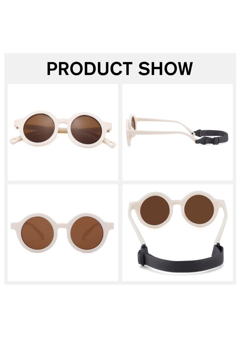 Excefore Cute Round Polarized Baby Sunglasses with Adjustable TPEE Strap, Flexible Rubber for Toddler Newborn Ages 0-36 Months, 2 Pcs, Beige, Pink  - Image 3