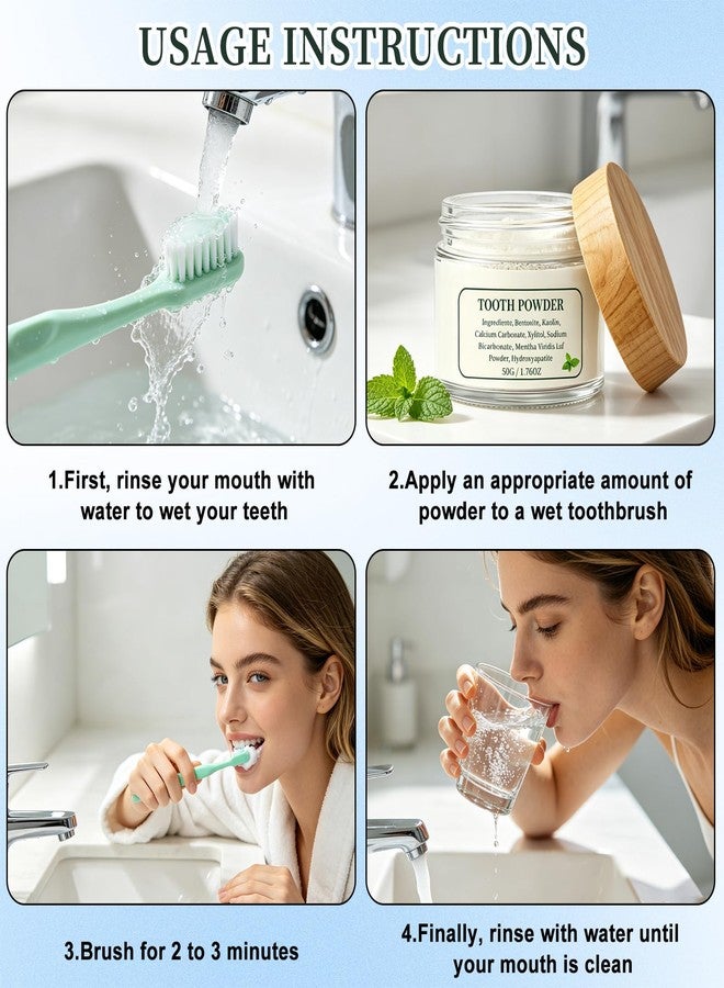 2PCS Remineralizing Tooth Powder, with Mint, Hydroxyapatite, Fluoride-Free Oral Care, Gently Clean Teeth ＆ Breath Fresh（Total 3.52 oz） - Image 5