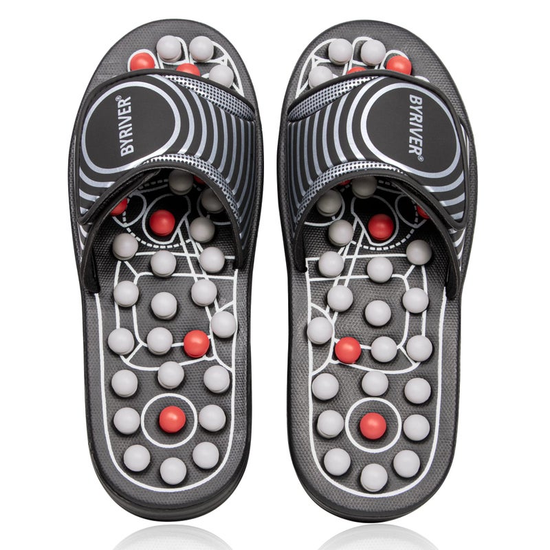 BYRIVER Foot Reflexology Tools Pressure Point Massage Mat Slippers Slides Sandals Shoes, Back Knee Feet Arch Heel Pain Tension Relief Products, Relaxation Gifts for Mom Dad Parents(02L) - Image 1