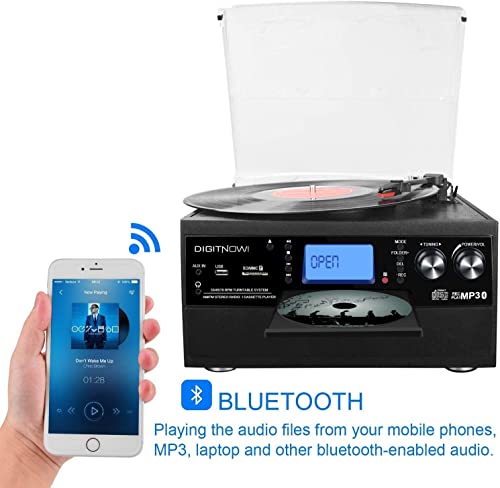 DIGITNOW Bluetooth Record Player Turntable with Stereo Speaker, LP Vinyl to MP3 Converter with CD, Cassette, Radio, Aux in and USB/SD Encoding, Remote Control, Audio Music Player Built in Amplifier - Image 3