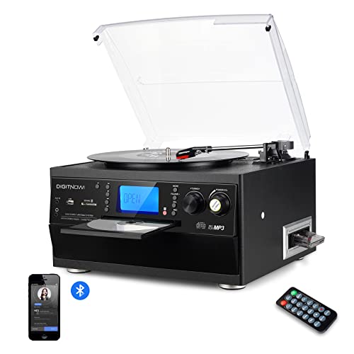 DIGITNOW Bluetooth Record Player Turntable with Stereo Speaker, LP Vinyl to MP3 Converter with CD, Cassette, Radio, Aux in and USB/SD Encoding, Remote Control, Audio Music Player Built in Amplifier - Image 1