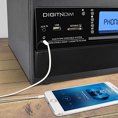 DIGITNOW Bluetooth Record Player Turntable with Stereo Speaker, LP Vinyl to MP3 Converter with CD, Cassette, Radio, Aux in and USB/SD Encoding, Remote Control, Audio Music Player Built in Amplifier - Image 5