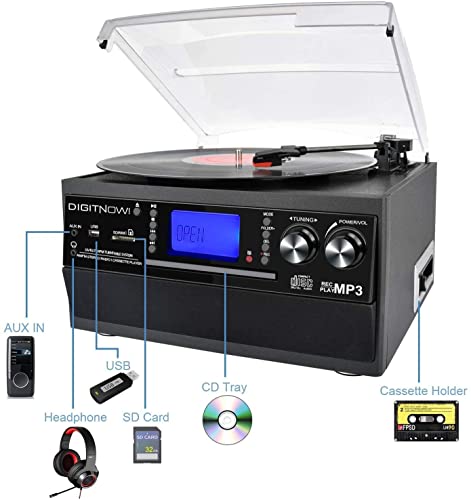 DIGITNOW Bluetooth Record Player Turntable with Stereo Speaker, LP Vinyl to MP3 Converter with CD, Cassette, Radio, Aux in and USB/SD Encoding, Remote Control, Audio Music Player Built in Amplifier - Image 2