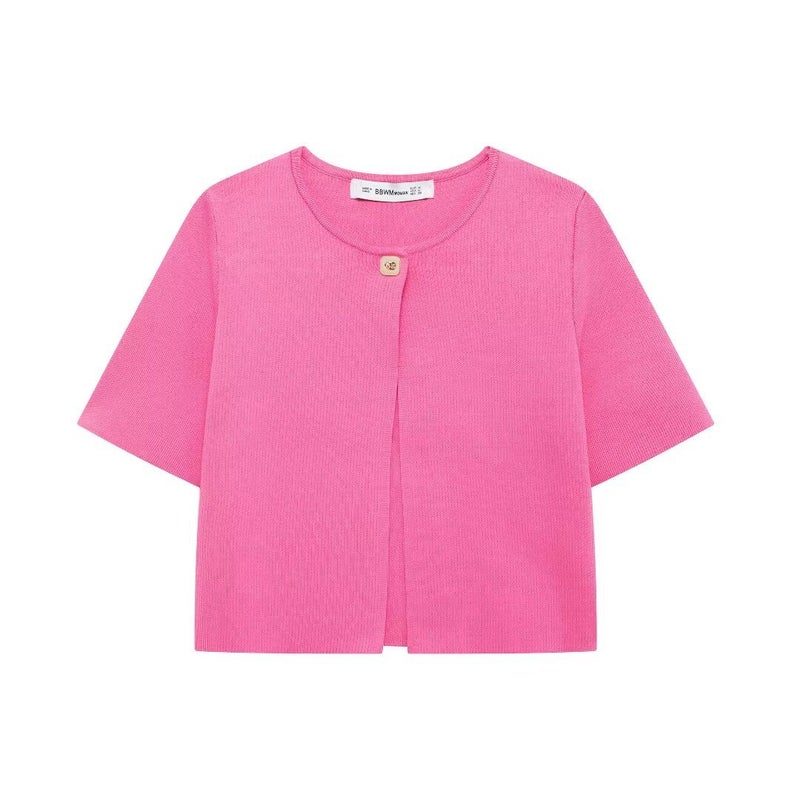 European and American 2024 New Summer Womens Clothing Fashion Versatile Casual Flat Needle Short Outwear Short Sleeve Knitted Wholesale BB76-5279
