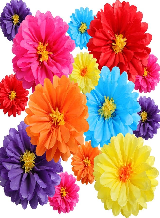 Watersay 12 Pcs 10" 20" Giant Mexican Fiesta Paper Flowers Colorful Tissue Crepe Flowers Pom Poms Craft for Floral Party Backdrop Wedding Birthday Party (Classic Color) - Image 1