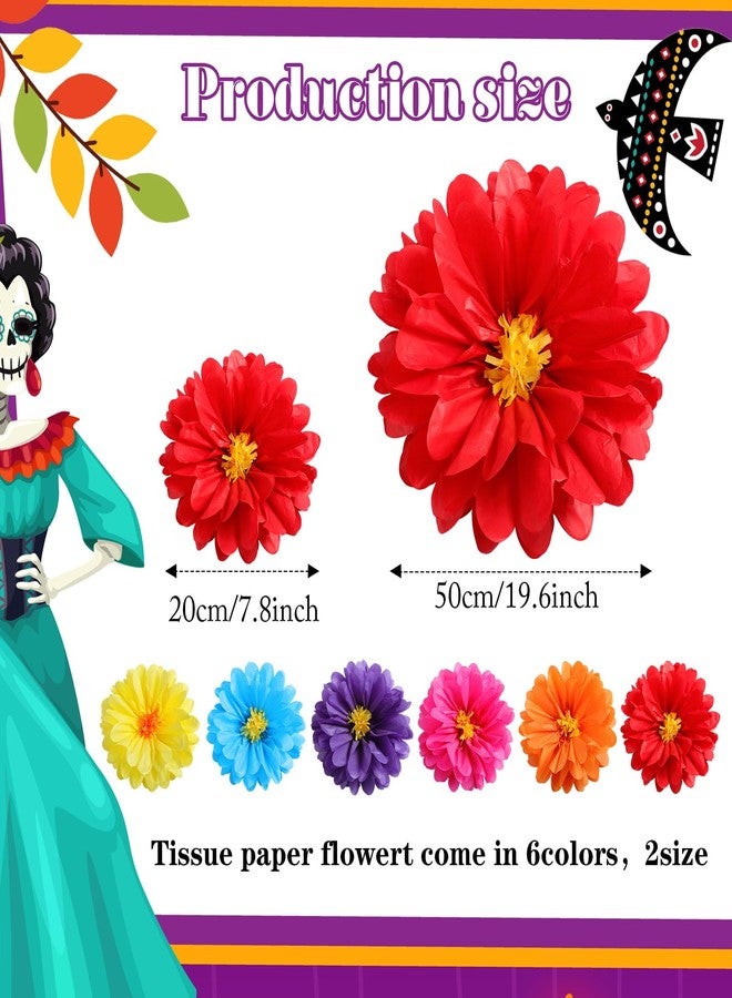 Watersay 12 Pcs 10" 20" Giant Mexican Fiesta Paper Flowers Colorful Tissue Crepe Flowers Pom Poms Craft for Floral Party Backdrop Wedding Birthday Party (Classic Color) - Image 2