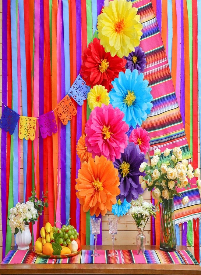 Watersay 12 Pcs 10" 20" Giant Mexican Fiesta Paper Flowers Colorful Tissue Crepe Flowers Pom Poms Craft for Floral Party Backdrop Wedding Birthday Party (Classic Color) - Image 5