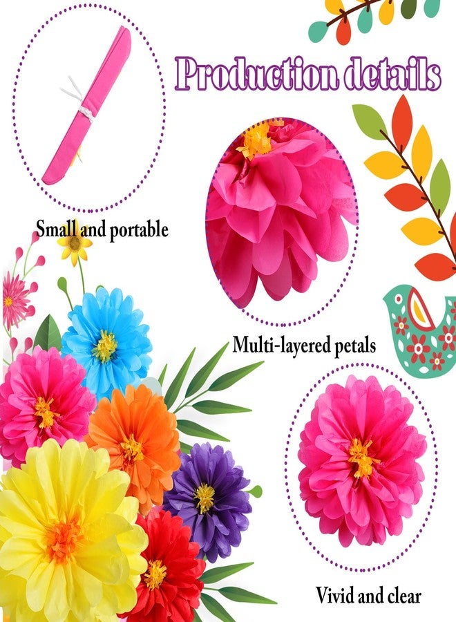 Watersay 12 Pcs 10" 20" Giant Mexican Fiesta Paper Flowers Colorful Tissue Crepe Flowers Pom Poms Craft for Floral Party Backdrop Wedding Birthday Party (Classic Color) - Image 4