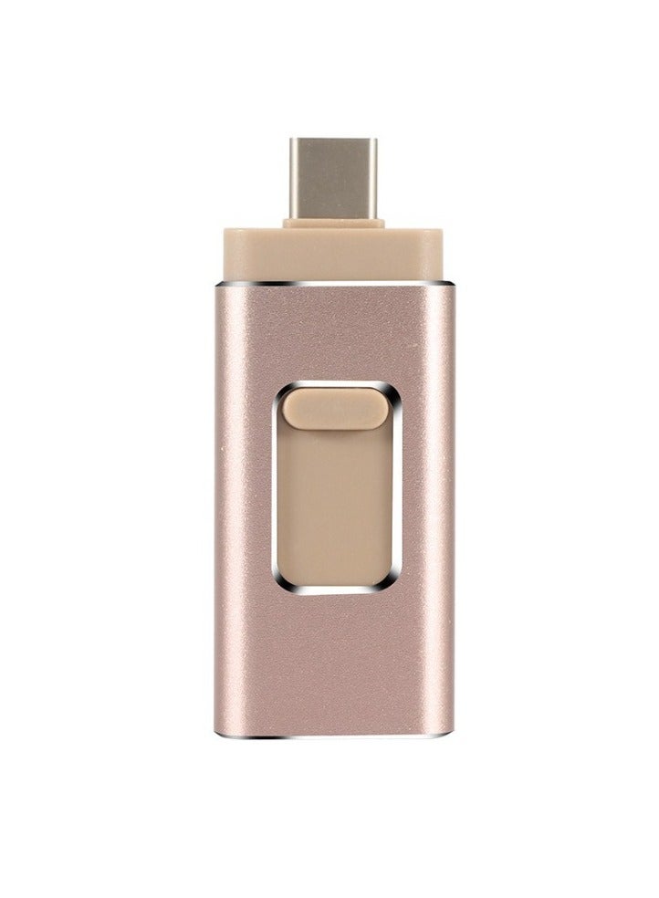 AROAQ 8GB USB Flash Drive, Shock Proof 3-in-1 External USB Flash Drive, Safe And Stable USB Memory Stick, Convenient And Fast Metal Body Flash Drive, Gold Color (Type-C Interface + apple Head + USB Local)  - Image 1