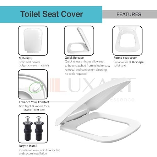 LUXART Toilet Seat Cover 44L x 34W CM |Western Commode Squaricle Seat Cover |Soft Close Technology Heavy Quality Commode Lid With Installation Kit | Stylish PP Toilet Cover For Bathroom - Image 4