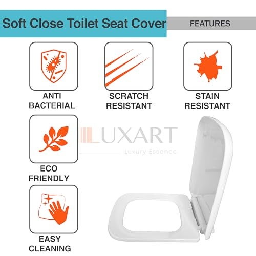 LUXART Toilet Seat Cover 44L x 34W CM |Western Commode Squaricle Seat Cover |Soft Close Technology Heavy Quality Commode Lid With Installation Kit | Stylish PP Toilet Cover For Bathroom - Image 5