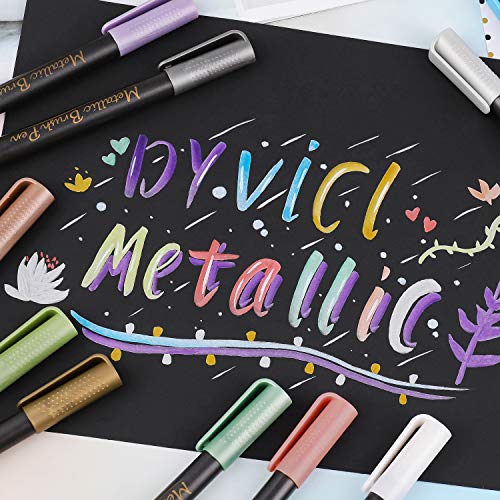 Dyvicl Metallic Brush Marker Pens - Metallic Pens Art Markers for Calligraphy, Brush Lettering, Black Paper, Rock Painting, Card Making, Scrapbooking, Fabric, Metal, Ceramic, Wine Glass, Set of 10 - Image 4