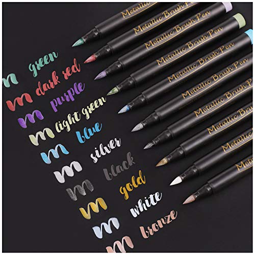Dyvicl Metallic Brush Marker Pens - Metallic Pens Art Markers for Calligraphy, Brush Lettering, Black Paper, Rock Painting, Card Making, Scrapbooking, Fabric, Metal, Ceramic, Wine Glass, Set of 10 - Image 1
