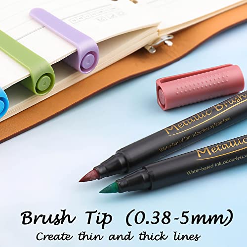 Dyvicl Metallic Brush Marker Pens - Metallic Pens Art Markers for Calligraphy, Brush Lettering, Black Paper, Rock Painting, Card Making, Scrapbooking, Fabric, Metal, Ceramic, Wine Glass, Set of 10 - Image 3