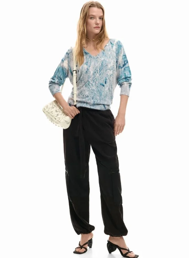 DESIGUAL V-Neck Sweater With Abstract Print
