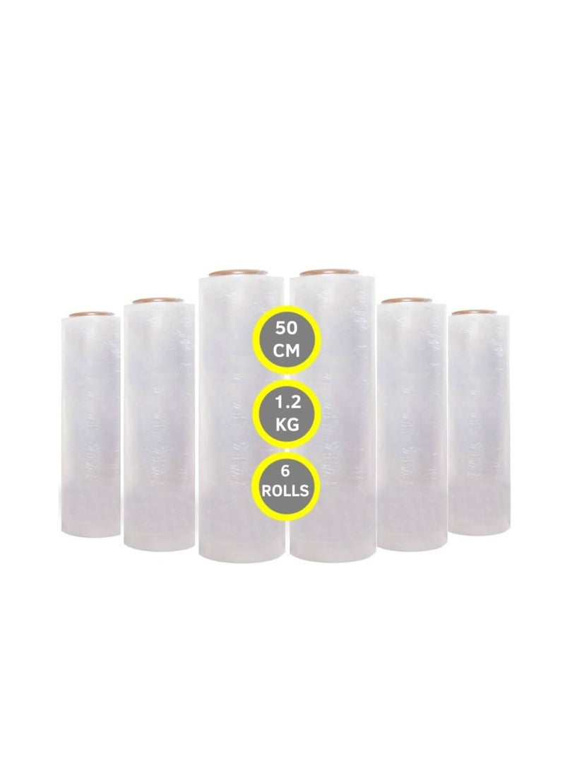 ECVV 6 Roll Clear Stretch Film Wrap - 500mm Heavy Duty Plastic Shrink Wrap for Pallet Wrap, Packing, Moving and Packaging - Cling Wrap, 1.20 kg, 400g core - Image 1