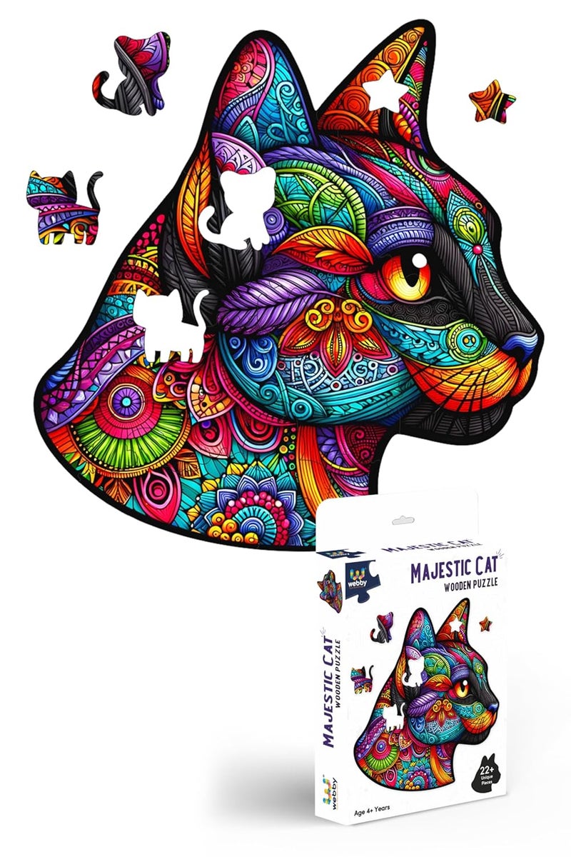 Webby لعبة بازل القط المهيب | لعبة سفر | تصميم فن الزن تانجل بازل خشبي للأطفال والبالغين (22 قطعة) - Image 1
