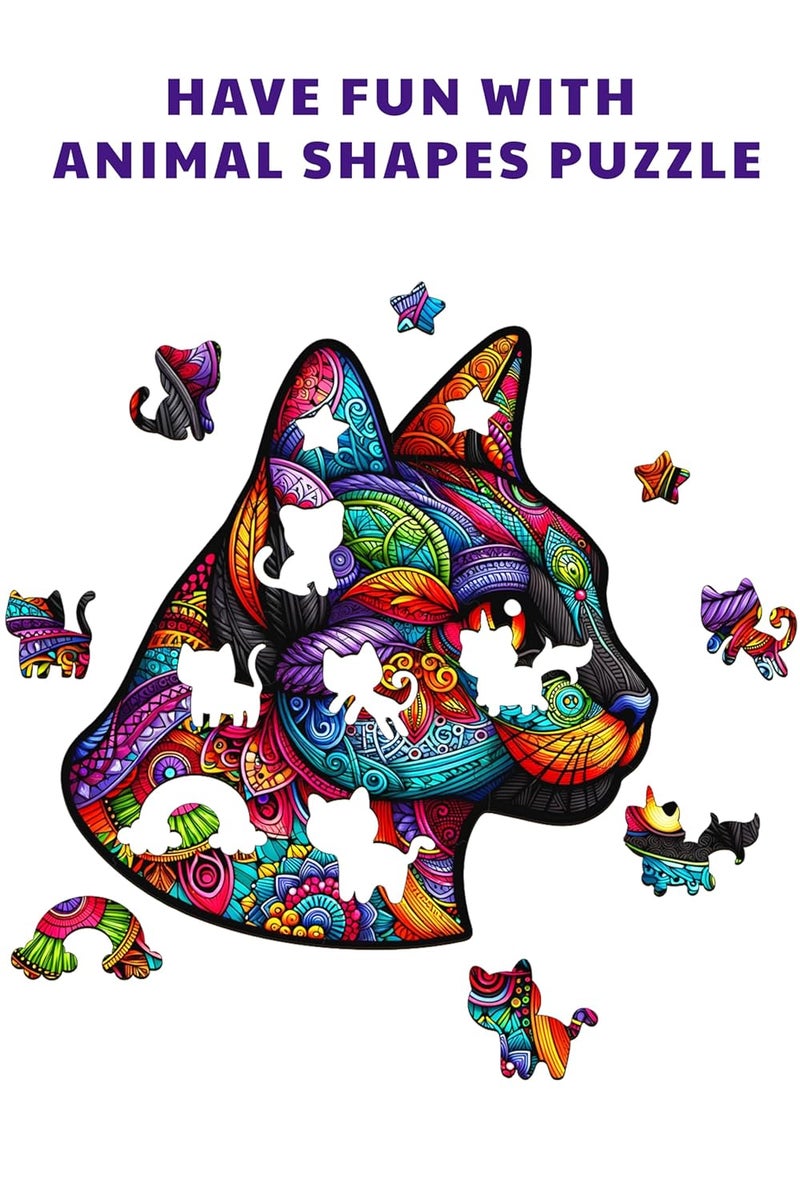 Webby لعبة بازل القط المهيب | لعبة سفر | تصميم فن الزن تانجل بازل خشبي للأطفال والبالغين (22 قطعة) - Image 5