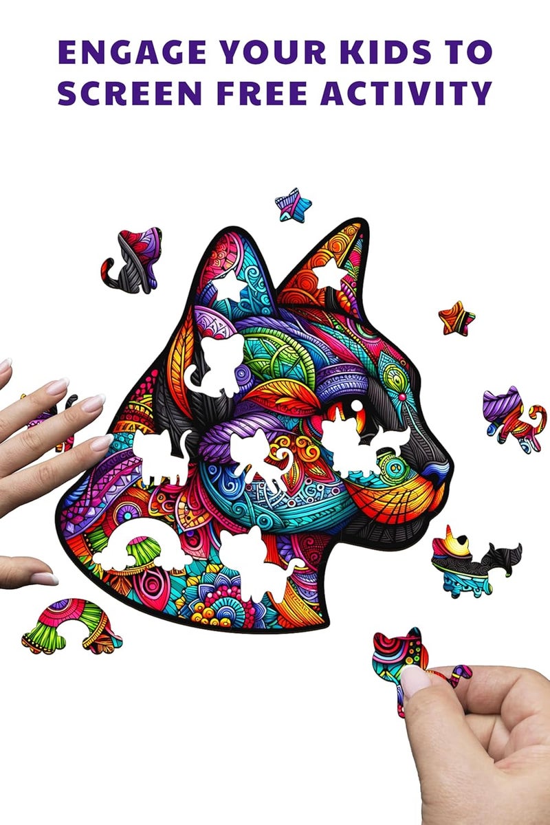 Webby لعبة بازل القط المهيب | لعبة سفر | تصميم فن الزن تانجل بازل خشبي للأطفال والبالغين (22 قطعة) - Image 2