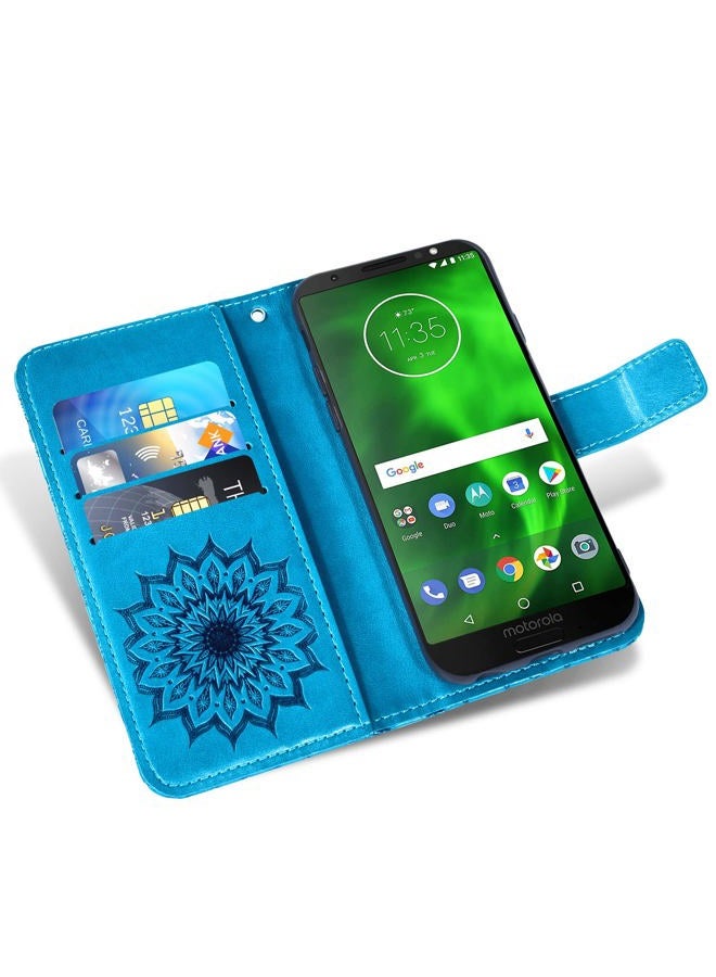 Asuwish Phone Case for Motorola Moto G6 Wallet with Tempered Glass Screen Protector Leather Flip Cover Card Holder Stand Cell Accessories MotoG6 G 6th Gen 6 6G XT1925DL XT1925-6 Moto6 Women Men Blue - Image 3