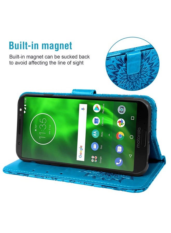 Asuwish Phone Case for Motorola Moto G6 Wallet with Tempered Glass Screen Protector Leather Flip Cover Card Holder Stand Cell Accessories MotoG6 G 6th Gen 6 6G XT1925DL XT1925-6 Moto6 Women Men Blue - Image 4