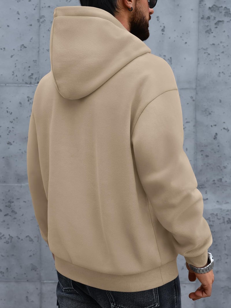 EFAN Mens Oversized Hoodies Fall Sweatshirt Winter Fleece Hooded Collar Drawstring Pullover With Pockets Khaki L - Image 4