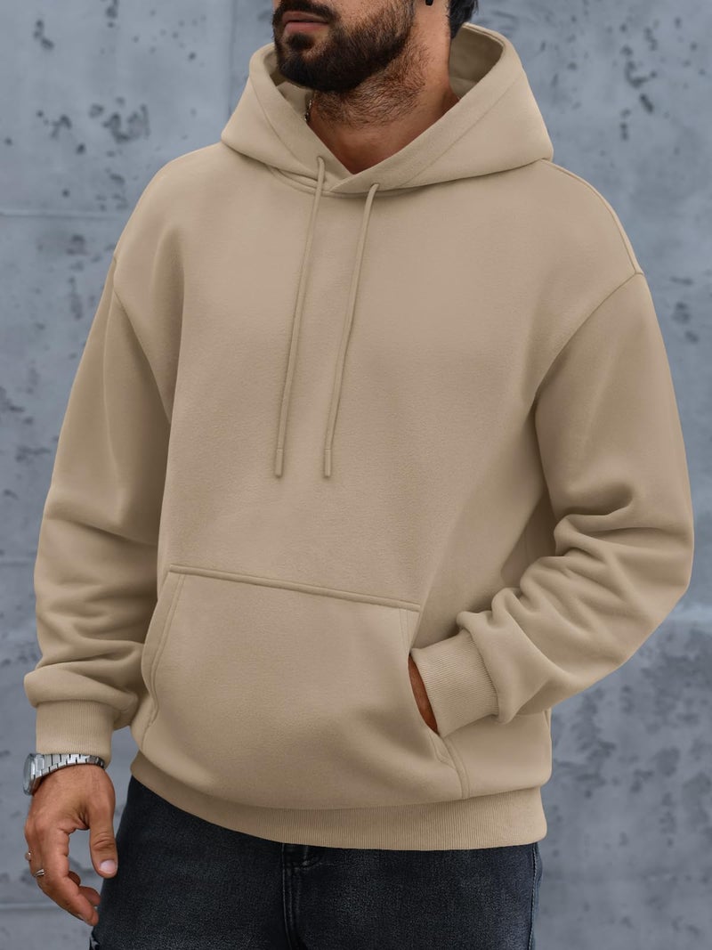 EFAN Mens Oversized Hoodies Fall Sweatshirt Winter Fleece Hooded Collar Drawstring Pullover With Pockets Khaki L - Image 3