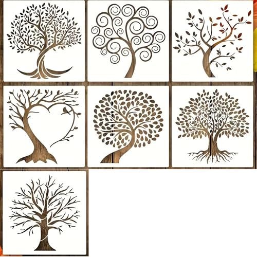 Cliths 7 Pcs Tree of Life Stencil Templates Reusable Plastic Art Templates with Separate Designs for Painting Walls, Wood, Canvas, Fabric, DIY Crafts, and Home Decoration - Image 1