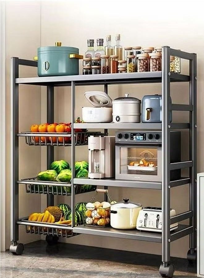 RollsTimi  4-Tier Kitchen Racks,Three Mesh Baskets,With Wheels For Easy Movement,Black - Image 1