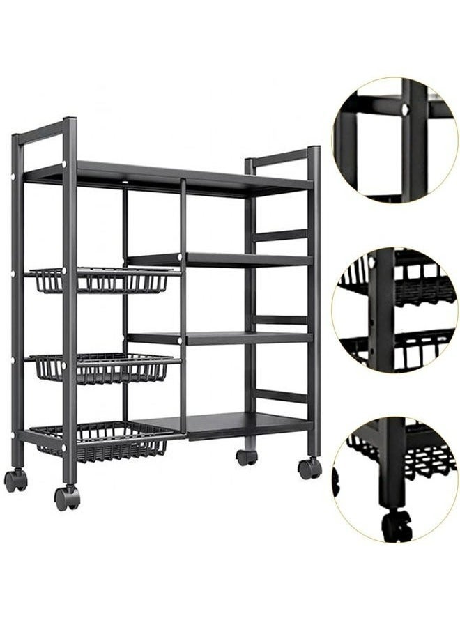 RollsTimi  4-Tier Kitchen Racks,Three Mesh Baskets,With Wheels For Easy Movement,Black - Image 3