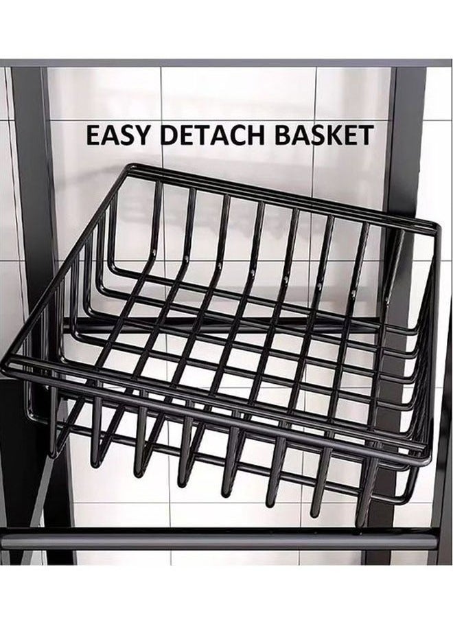 RollsTimi  4-Tier Kitchen Racks,Three Mesh Baskets,With Wheels For Easy Movement,Black - Image 5