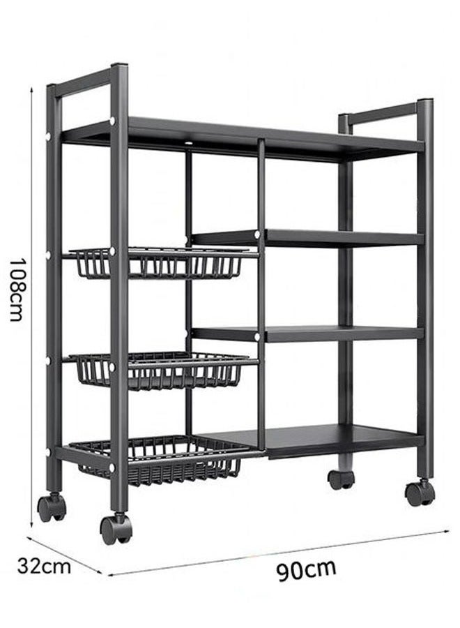RollsTimi  4-Tier Kitchen Racks,Three Mesh Baskets,With Wheels For Easy Movement,Black - Image 4