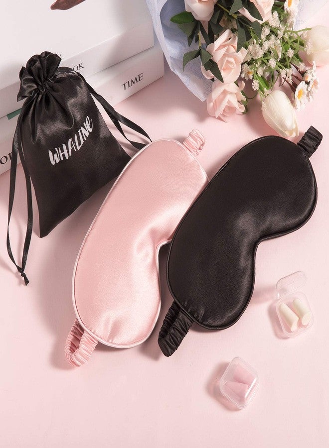 Whaline 2 Pcs Silk Sleep Eye Cover with Ear Plugs and Elastic Strap, Soft and Smooth Eye Cover for Men & Women Night Sleeping, Travel, Nap (Pink & Black) - Image 3