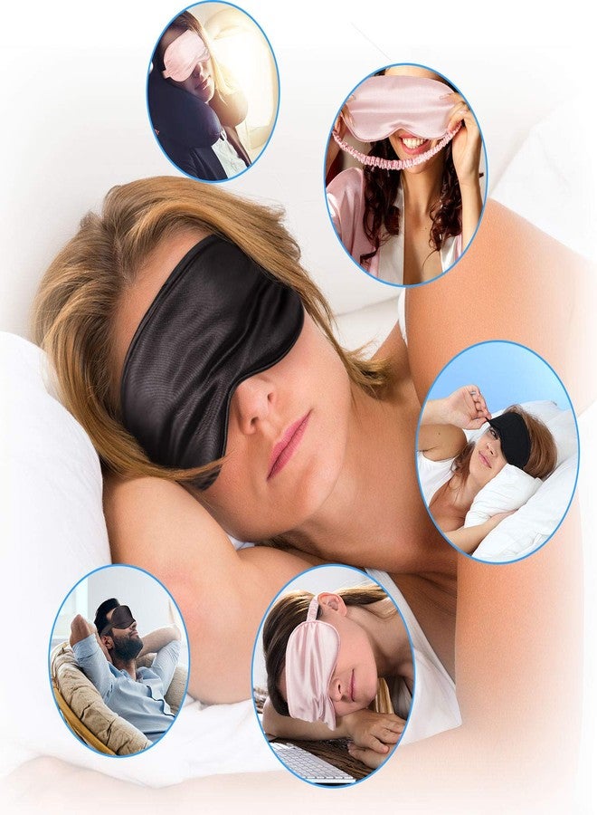 Whaline 2 Pcs Silk Sleep Eye Cover with Ear Plugs and Elastic Strap, Soft and Smooth Eye Cover for Men & Women Night Sleeping, Travel, Nap (Pink & Black) - Image 4